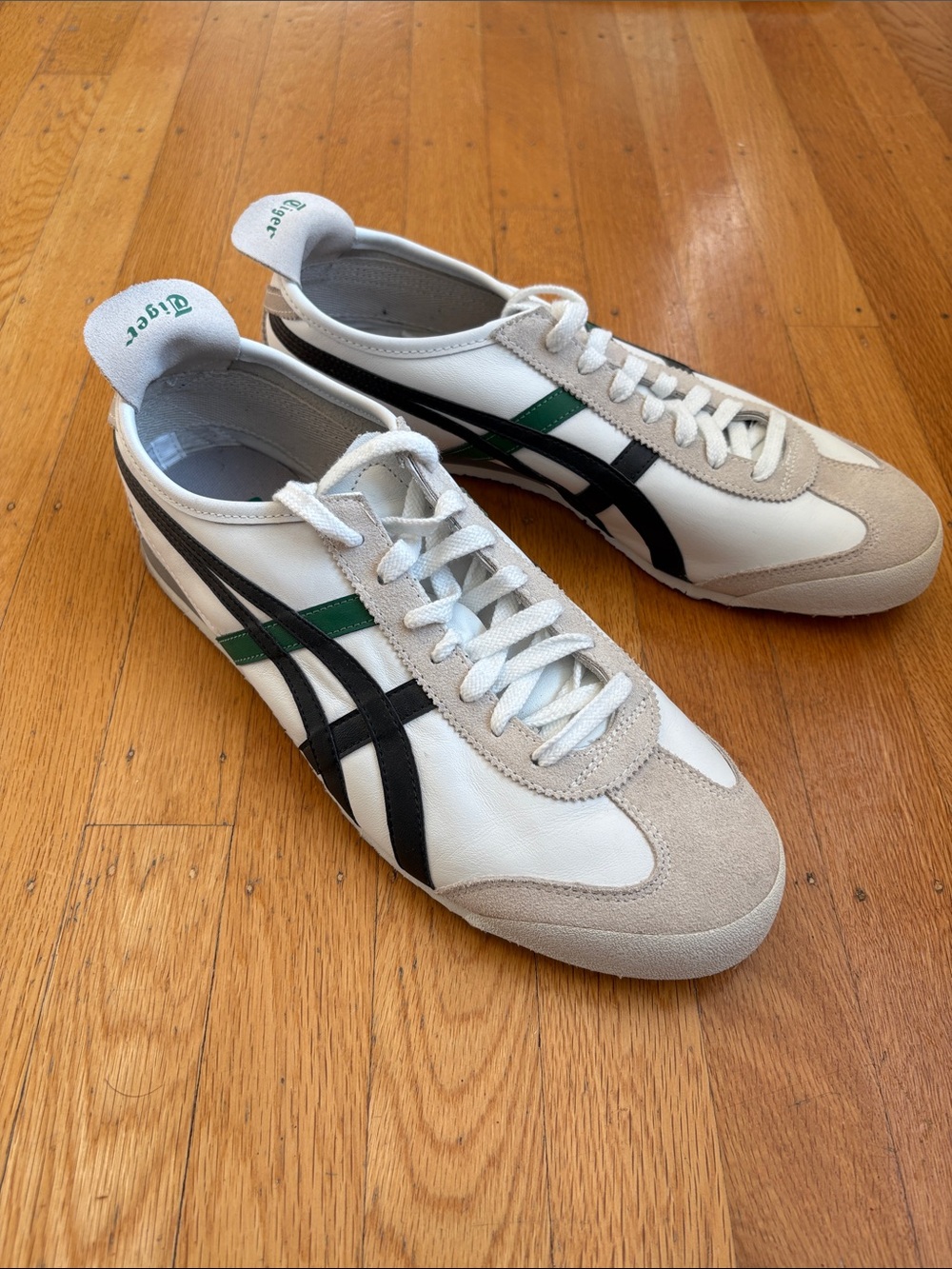 Onitsuka Tiger by Asics Men’s White & Black Mexico 66 Sneakers with Green Accent